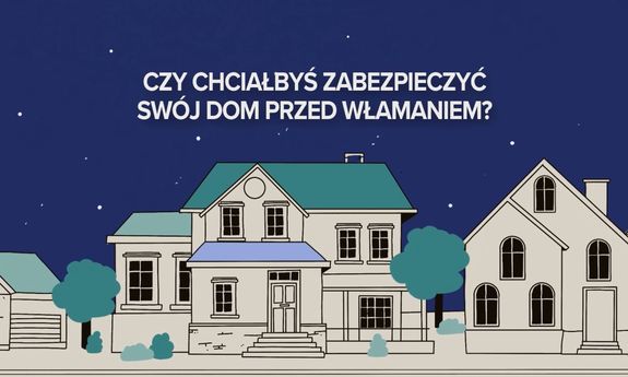 Budynki na granatowym tle.