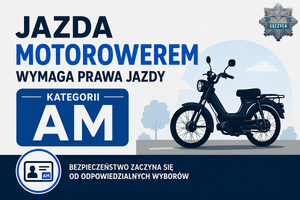 Grafika z motorowerem i napisami.