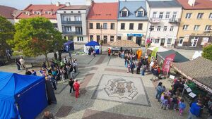 STOISKA PROMOCYJNE SŁUŻB NA PLACU KOŚCIUSZKI W ŁECZYCY WRAZ Z ODWIEDZAJĄCYMI.