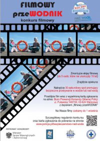 Kolorowy plakat z elementem grafiki taśmy filmowej i napisami tematycznymi.